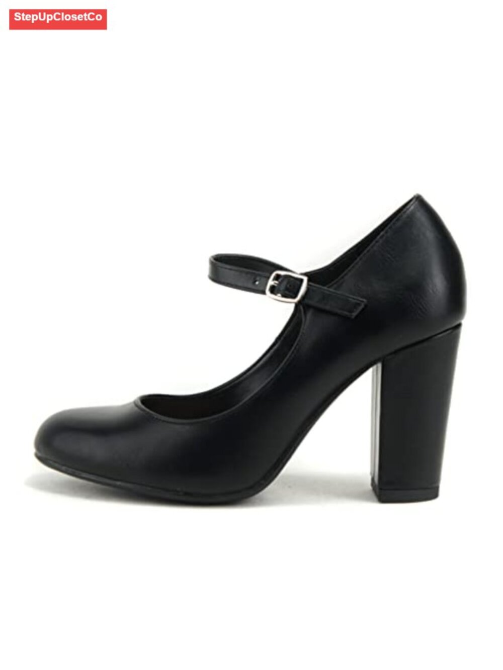 Comfort Closed Toe Ankle Strap Block Heel Pump with Padded Sole